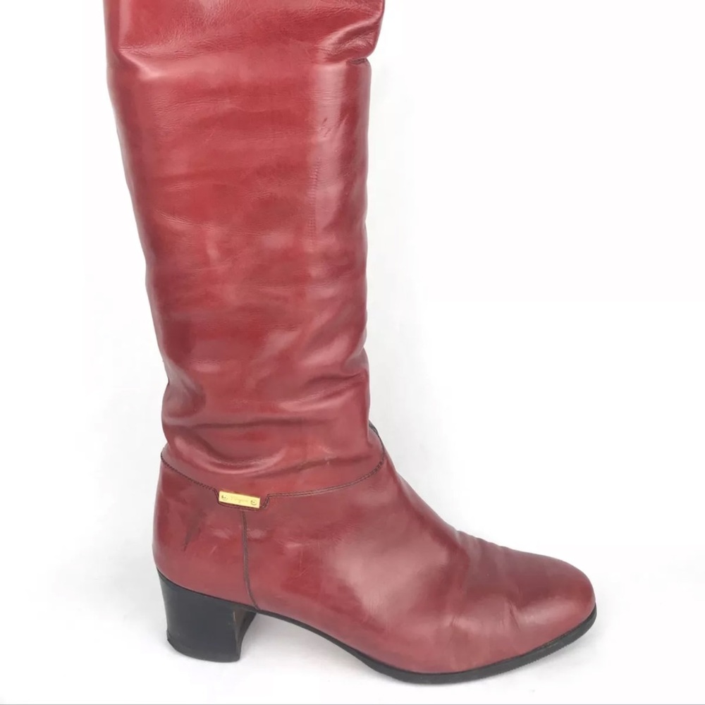 Vintage Salvatore Ferragamo Italy Red Leather Tall Womens Boots Size 8.5